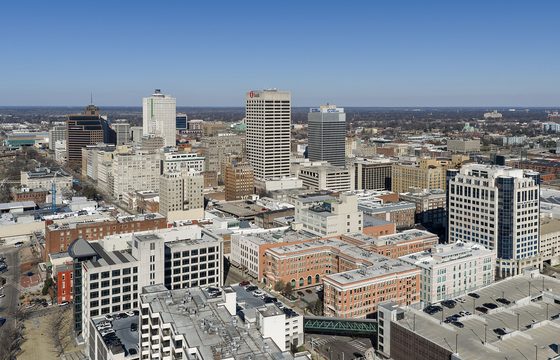 Downtown Memphis from above, the towers the trade paid for