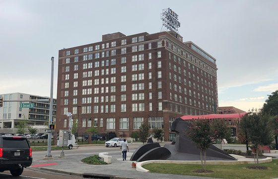 A modern apartment block on a downtown Memphis street