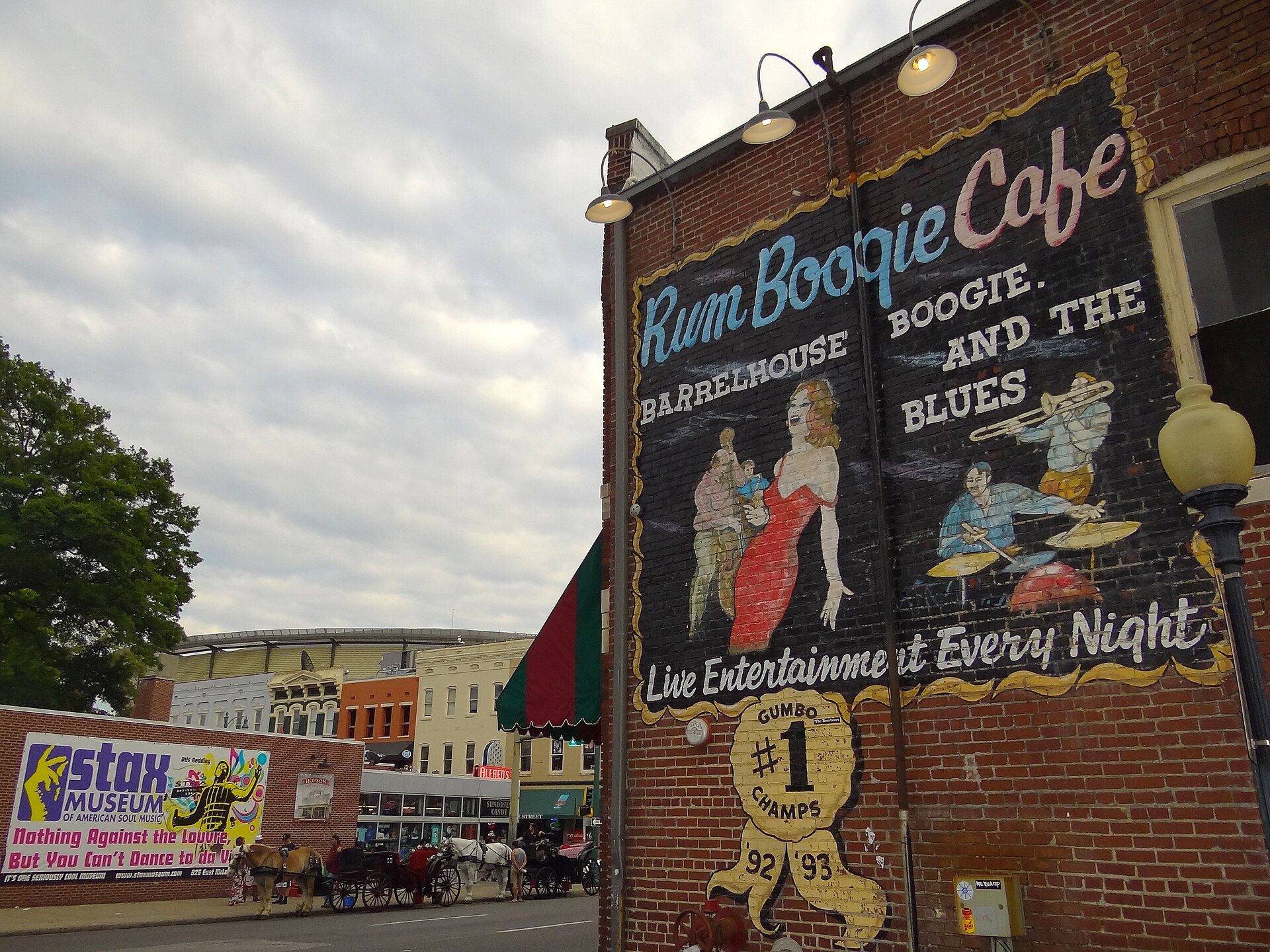 The Rum Boogie Cafe sign in downtown Memphis, Tennessee