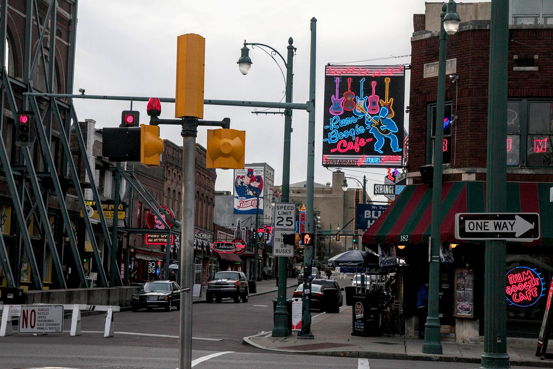 A view along Beale Street in Memphis, Tennessee
