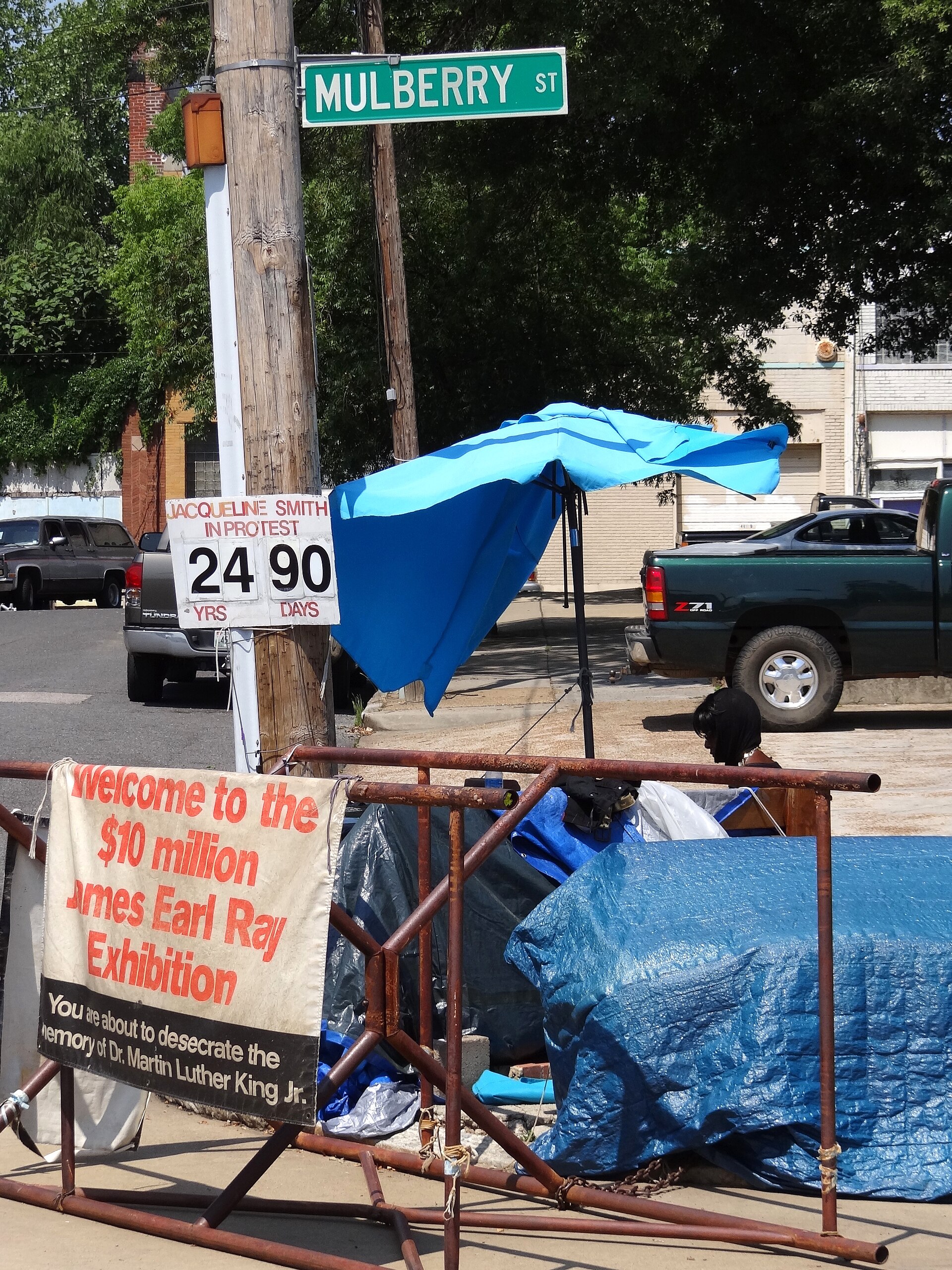 Jacqueline Smith protesting outside the National Civil Rights Museum in downtown Memphis