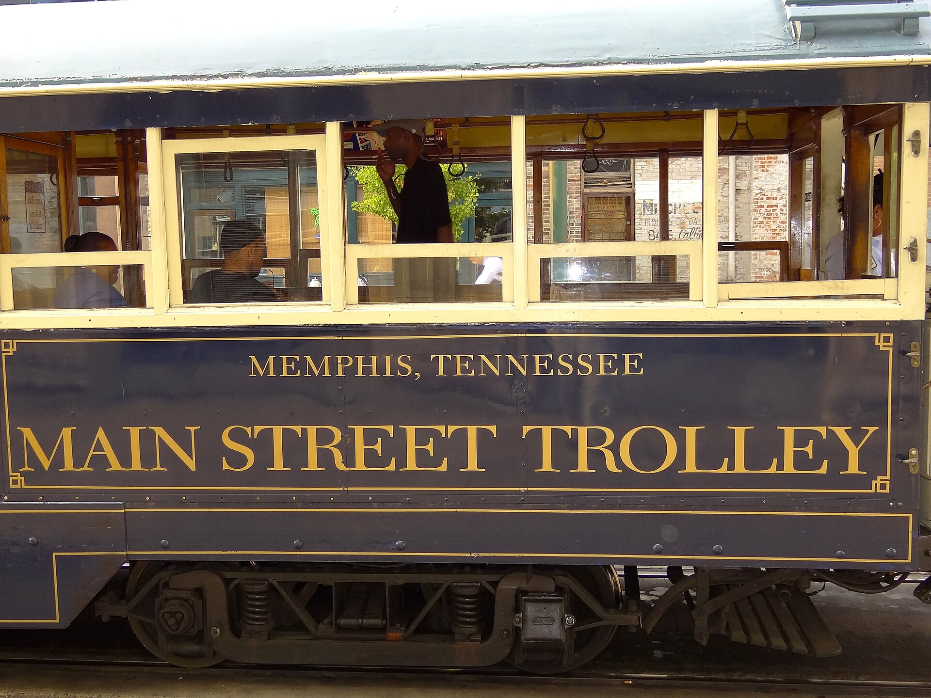 Exterior of a Main Street Trolley car in downtown Memphis, Tennessee
