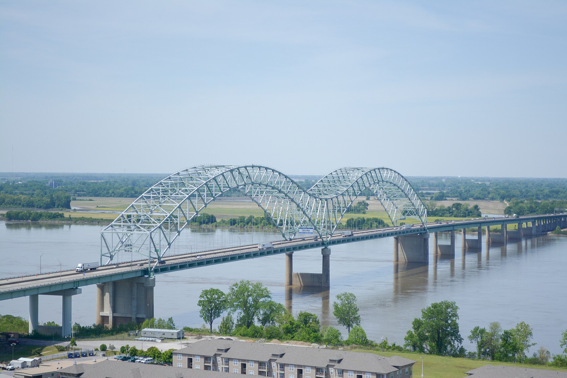 The Hernando de Soto Bridge with the Memphis Pyramid behind it