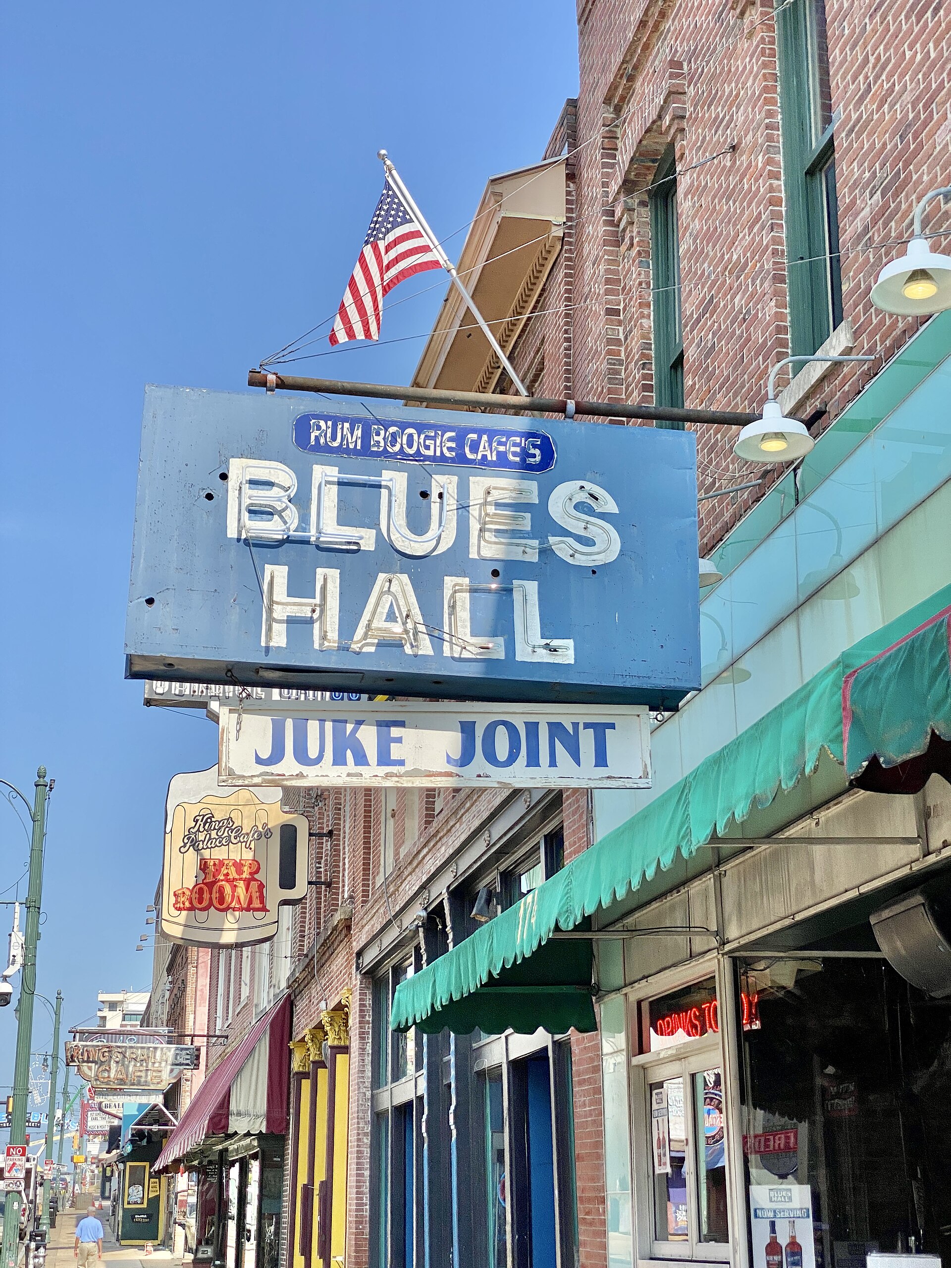 Rum Boogie Cafe's Blues Hall sign on Beale Street in Memphis, Tennessee