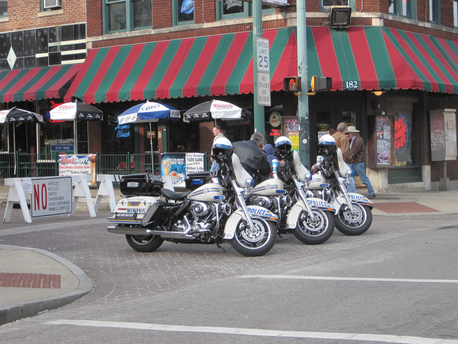 Memphis Police Department motorcycles parked on Beale Street