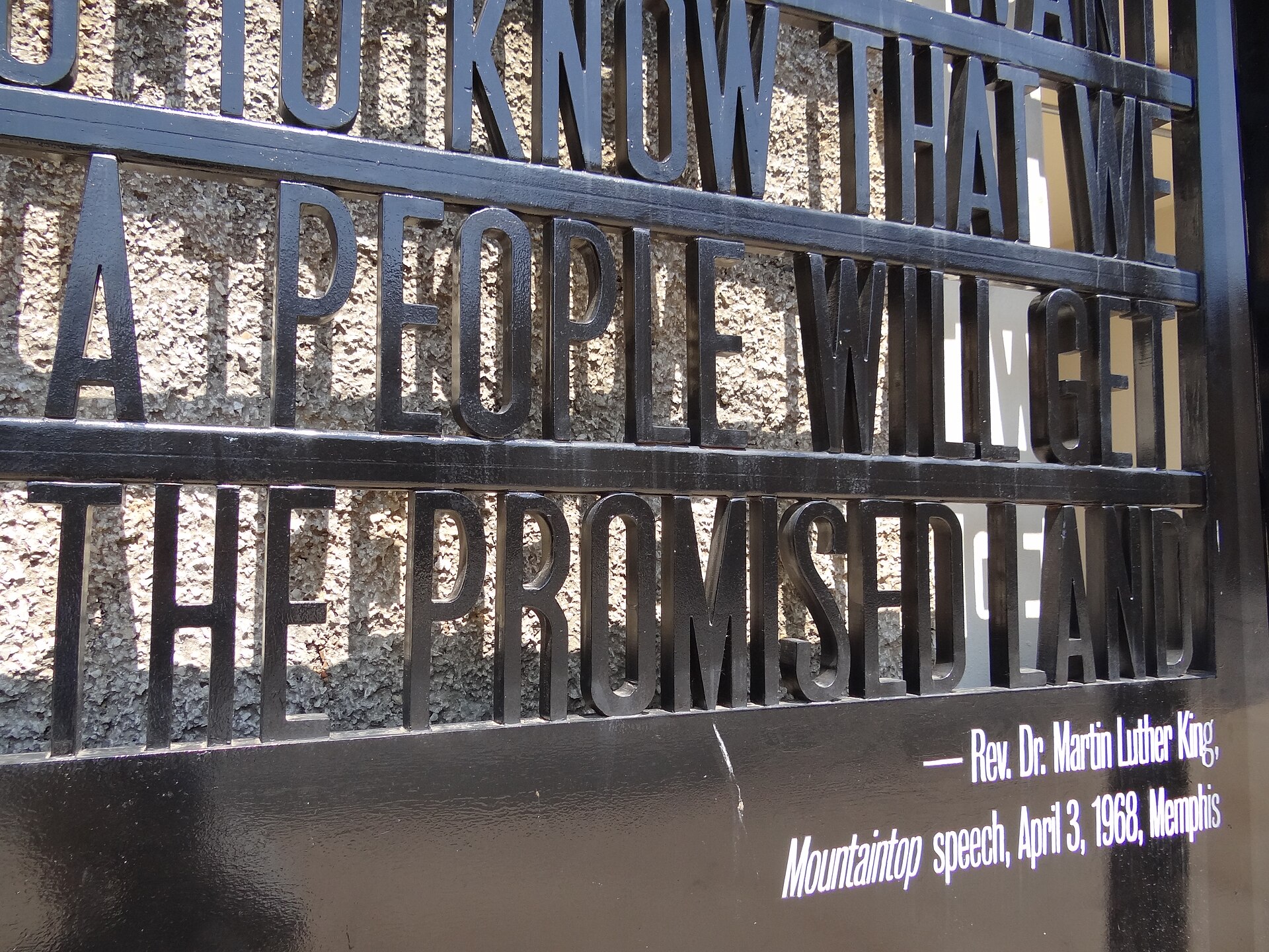 Signage quoting Martin Luther King's Mountaintop speech at the National Civil Rights Museum in downtown Memphis