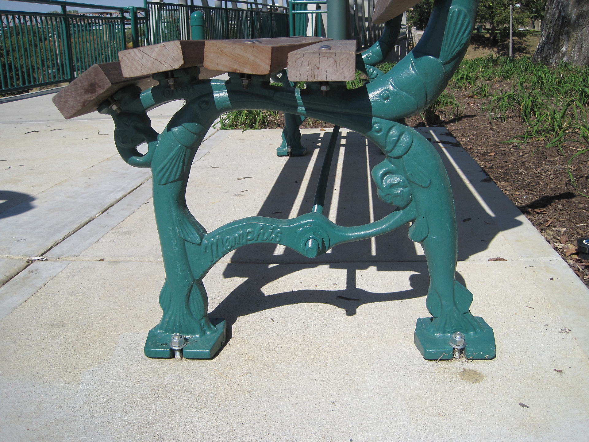 A park bench in downtown Memphis, Tennessee