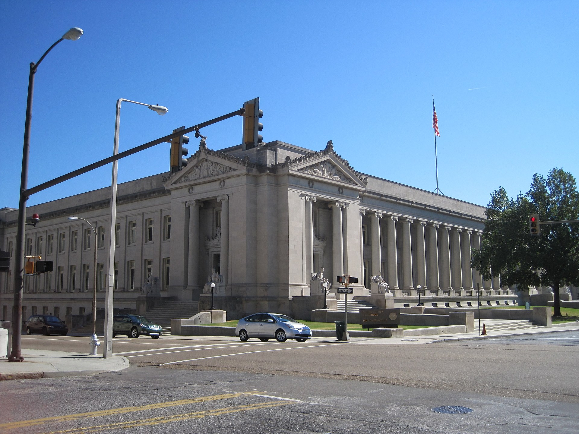 The Shelby County Courthouse on Adams Avenue in Memphis, seen from the street corner
