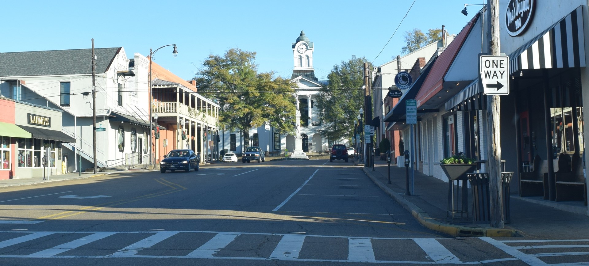 South Lamar Boulevard on the Square in Oxford, Mississippi, with the courthouse beyond