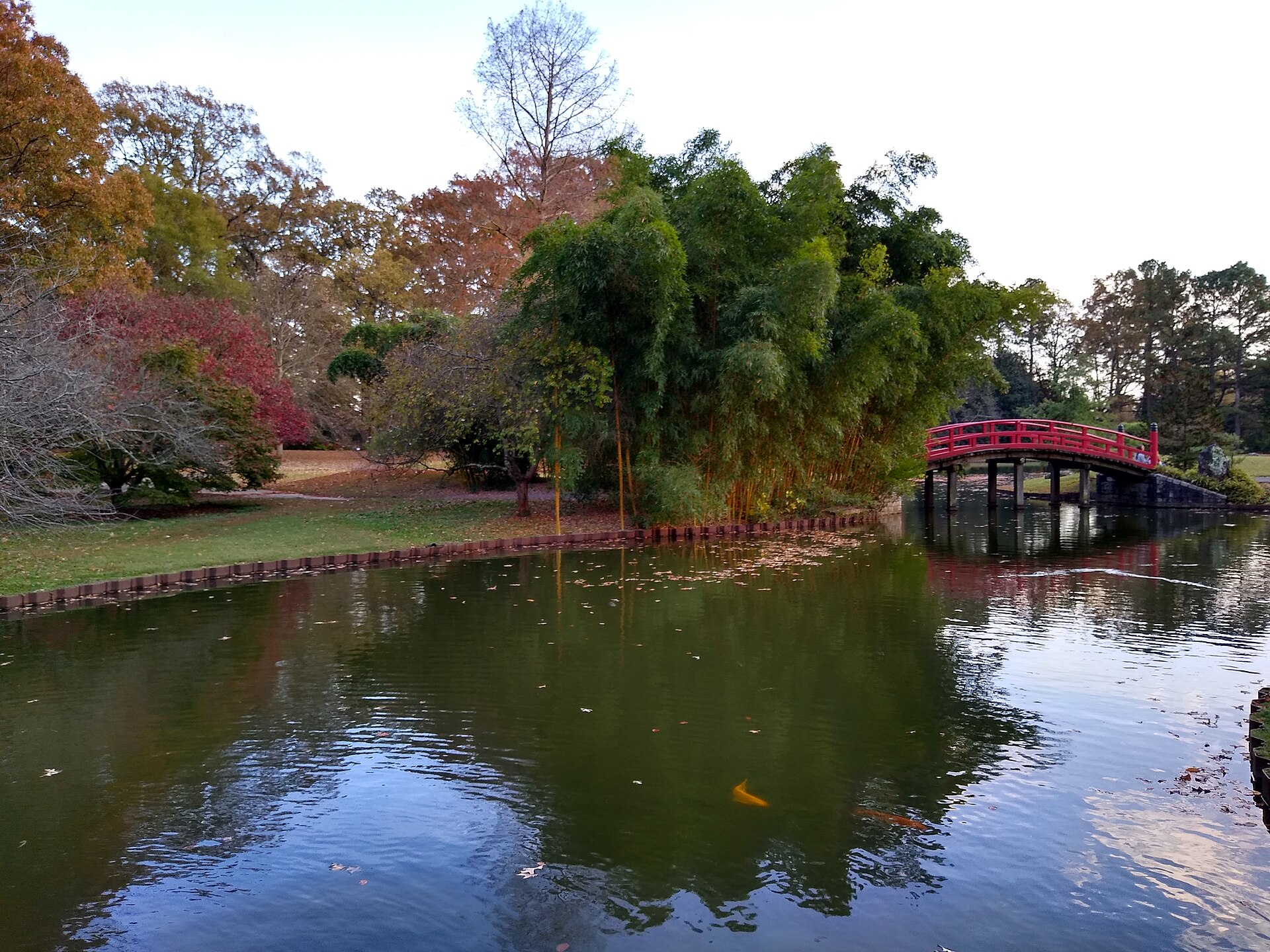 A Japanese-style bridge over Lake Biwa at the Memphis Botanic Garden