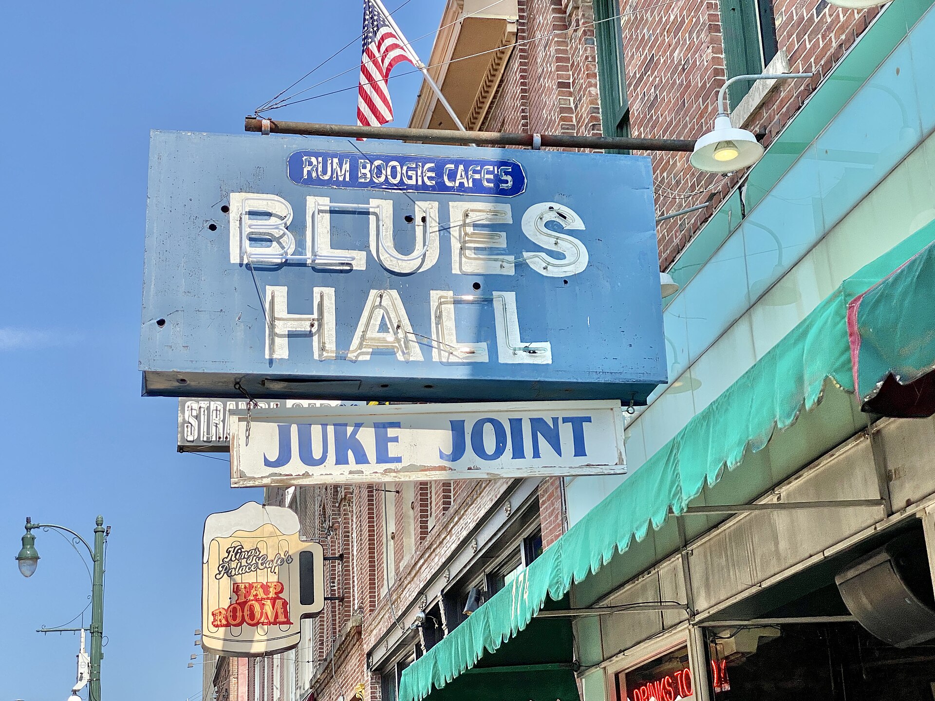 Rum Boogie Cafe's Blues Hall sign on Beale Street in Memphis, Tennessee