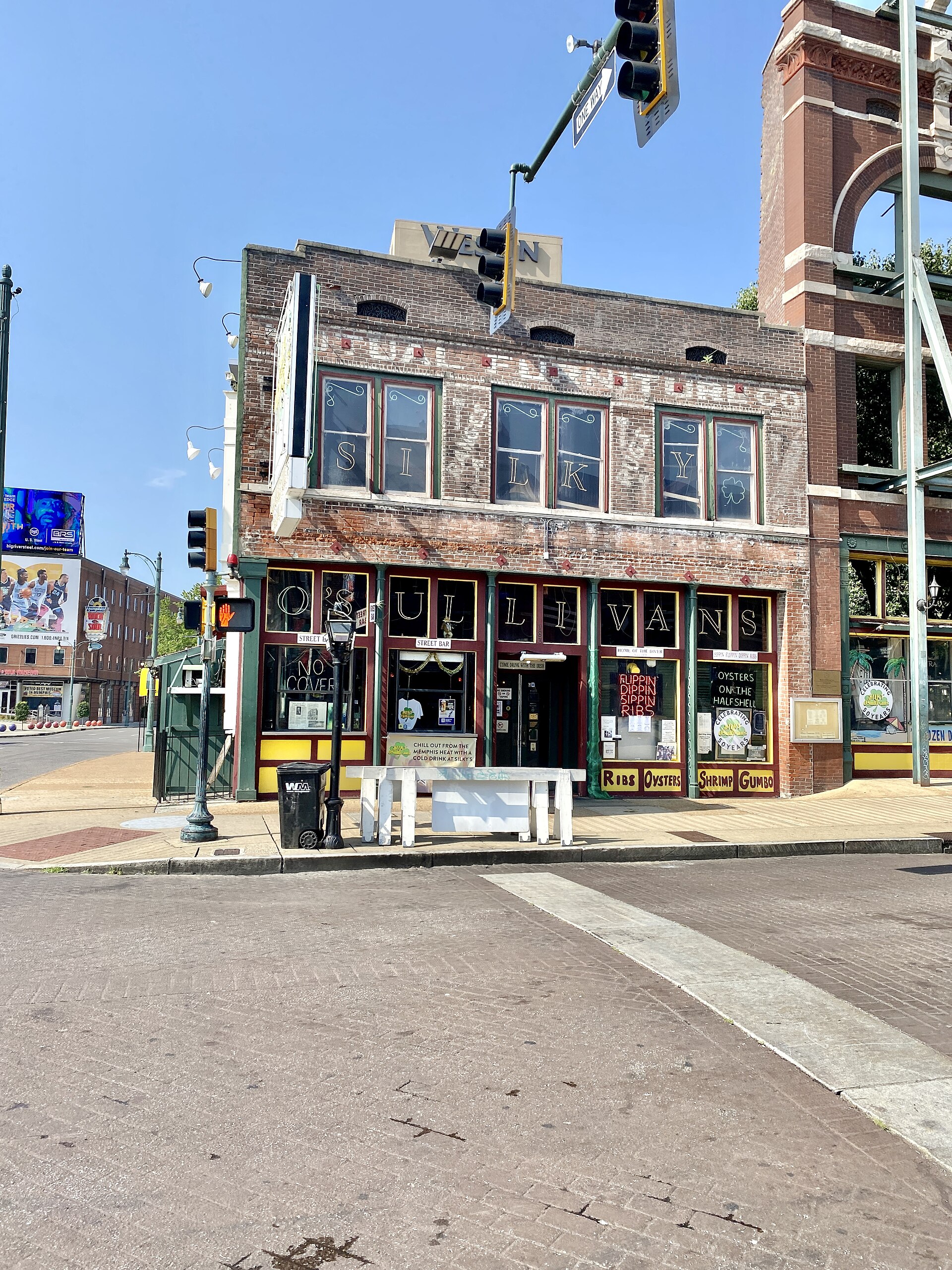 The corner of Beale Street and B. B. King Boulevard in Memphis, Tennessee
